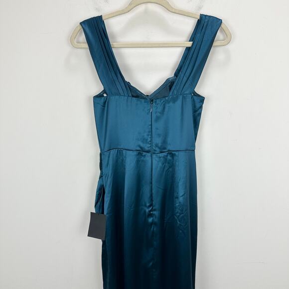 Lulus Stunning Arrival Dark Teal Satin Off The Shoulder Maxi Dress Formal S NWT - Picture 12 of 12